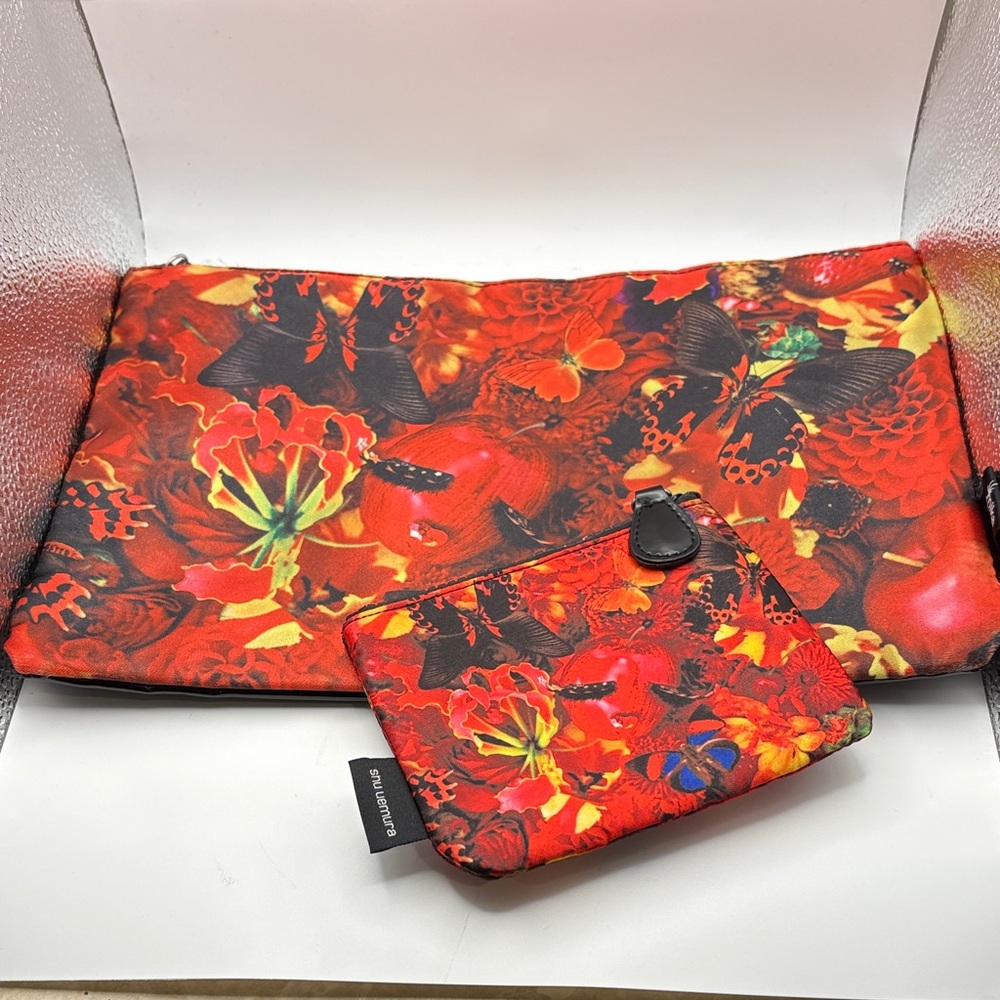 Shu Uemura Red and Black Floral Pouch Set